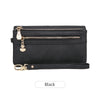 Black retro long wallet with a double zipper and multiple card slots