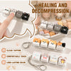 Clear tapping fidget toy and bag charm featuring various cute cat-themed keycaps in pastel colors