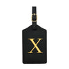Black PU leather luggage tag with a gold letter X and a metal loop for attachment