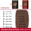 A set of leather passport holders featuring an engraved area for a name and a US Eagle badge design.