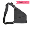 Grey left anti-theft crossbody chest bag for men, shown from the side.