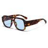 Vintage leopard print oversized square sunglasses with brown frames and blue lenses
