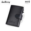Black leather card holder with auto pop-up slide feature for men