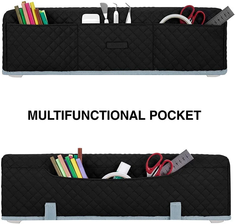 Black quilted multifunctional pocket for storing crafting tools and supplies
