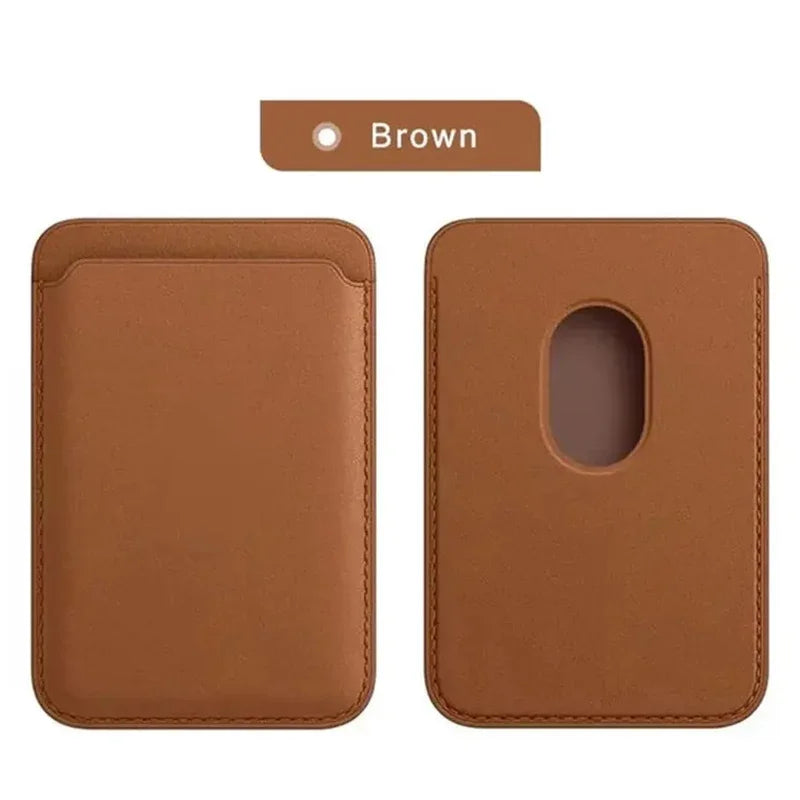 Brown leather card wallet for iPhone with a cutout slot