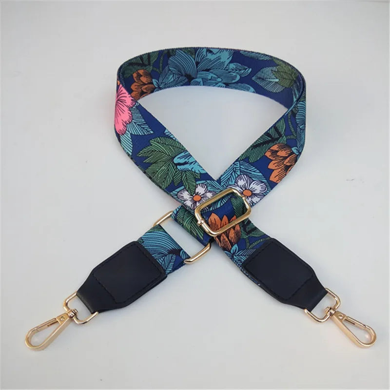 Sangle réglable à épaule à motif floral bleu marine pour sac à main
