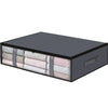 A set of three fabric storage organizer bins with gray and pink accents shown flat.