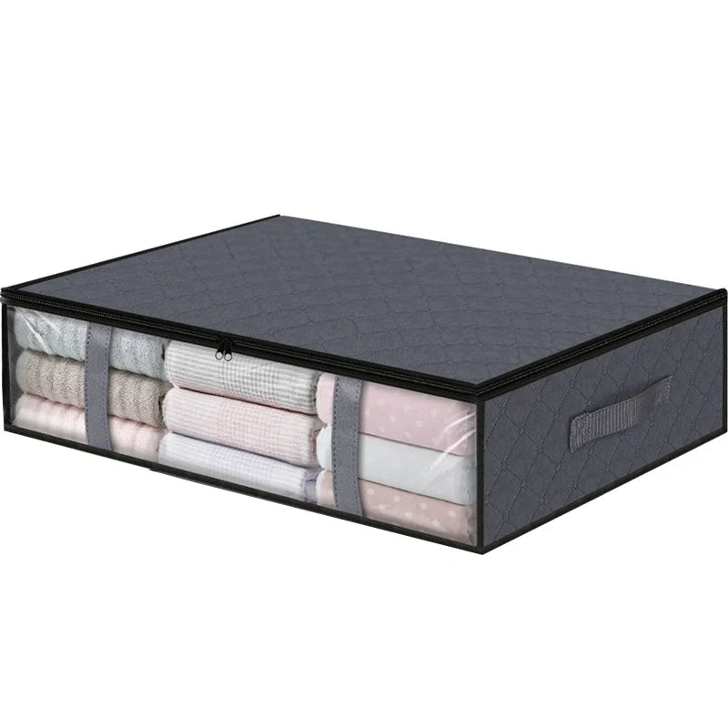 A set of three fabric storage organizer bins with gray and pink accents shown flat.