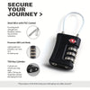 Black TSA compatible 3-digit travel lock with steel wire and PVC coating