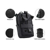 Black tactical MOLLE waist pack featuring waterproof material, hook and loop, dual silent zipper, and 1000D molle system.