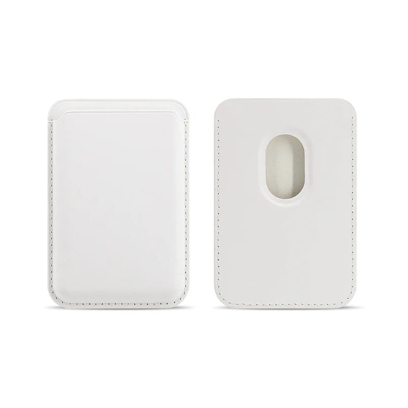 A white leather wallet case with a cutout for a card or ID.