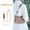 A brown leather bag chain with gold accents is shown attached to a white shirt.