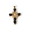 18K gold plated cross and Virgin Mary charm pendant with cubic zirconia featuring black and gold elements