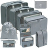 A set of gray fabric storage organizers and pouches for organizing various items.
