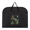 Black fabric dust cover and storage bag with an ornate gold initial S design