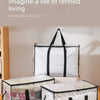 Two large transparent woven storage bags with black handles and double zippers are displayed on a white surface.
