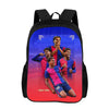Black backpack featuring a vibrant graphic of a soccer team celebrating