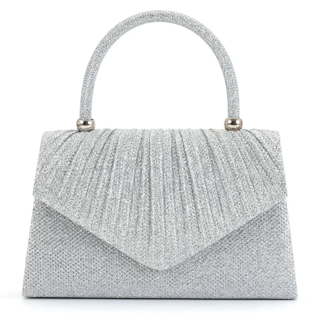 Silver textured lightweight crossbody evening bag with a handle