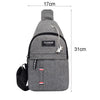 Gray men's waterproof crossbody fanny pack with a flap and adjustable strap