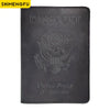 Black genuine leather passport holder featuring the United States of America eagle emblem