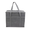 A gray foldable insulated grocery and food cooler bag with carrying handles.