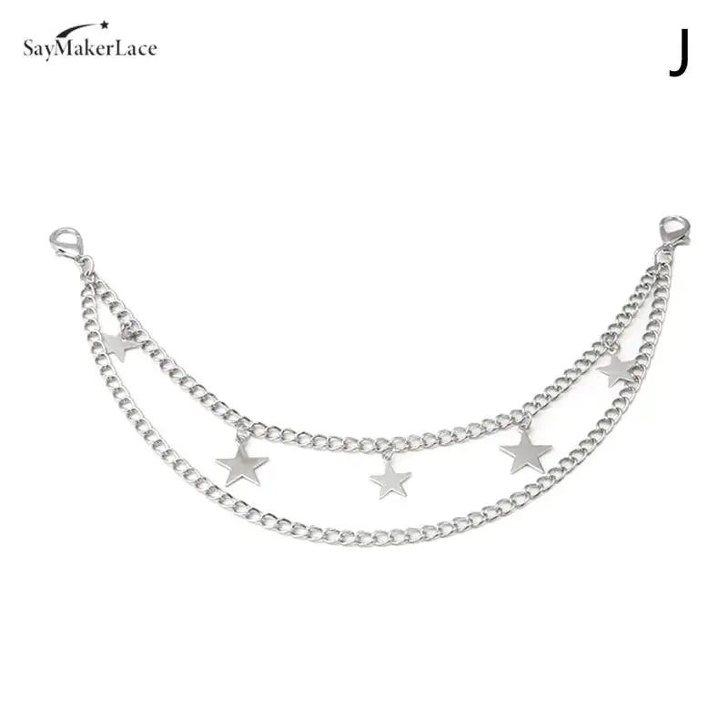 Silver multi-layer metal chain strap featuring small star charms for a bag or accessory.