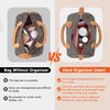 Comparison of a bag without an organizer versus a bag with an organizer insert.