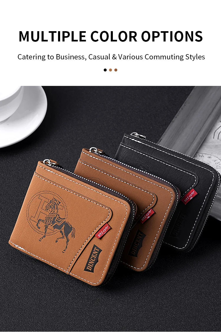 A set of multiple color options for a retro wax oil leather men's card clip wallet displayed on a dark surface.