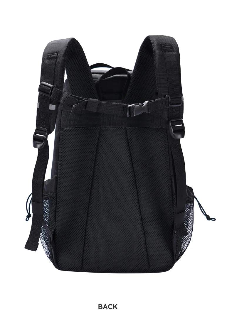 Black insulated picnic cooler backpack shown from the back view