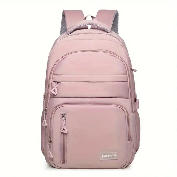 Pinkes vielseitiges Reise-Rucksack mit grauen Akzenten von hinten dargestellt.