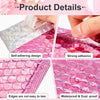 Pink holographic bubble mailers featuring a self-adhering design and strong adhesive for sealing.