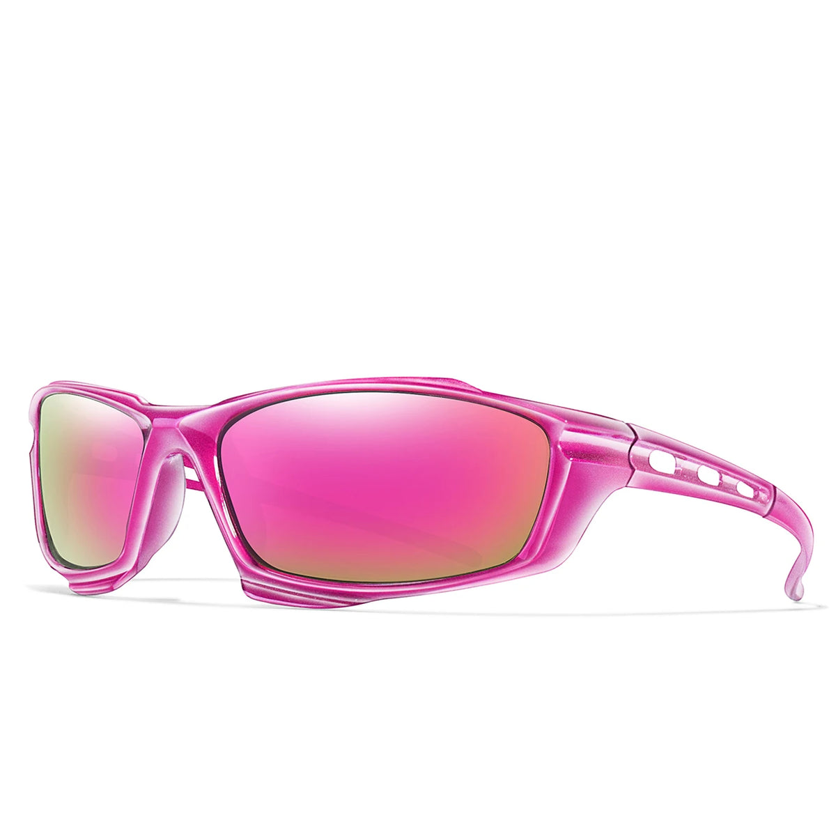 Gafas deportivas polarizadas rosas con montura rosa y lentes tintados