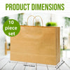 A brown kraft paper gift bag with handles is shown next to a ruler for dimension reference.