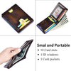 A brown leather wallet shown in multiple views, displaying card slots and cash pockets.