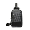 Black men's geometric pattern crossbody bag with a black strap