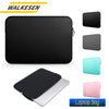 A black laptop bag or sleeve shown in various colors, including black, gray, and mint green, displayed next to a laptop.