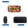 A set of three pencil bags shown from the front, side, and back views.