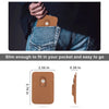 Brown MagSafe card wallet with a built-in pocket for an AirTag, shown next to an iPhone.