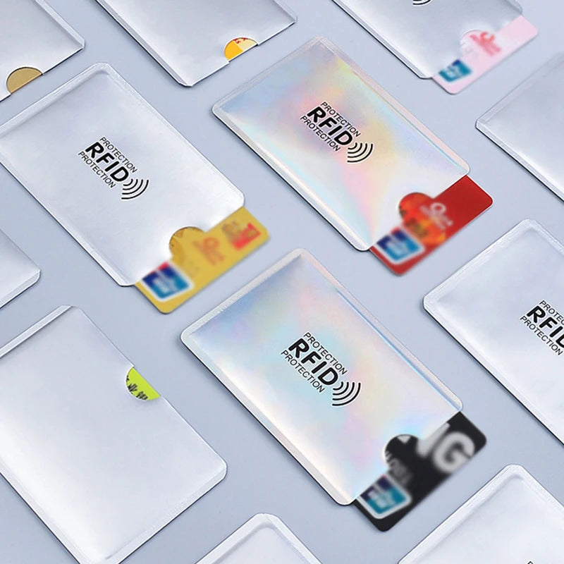 Various anti-scan card sleeves featuring RFID protection technology and security features