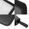 Close-up view of a black storage wallet case showing the interior lining and exterior fabric.