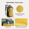 Olive green laptop backpack featuring a yellow water-repellent fabric section and Cordura fabric details.