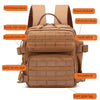 Brown tactical backpack with multiple pockets and adjustable features for hiking and everyday carry