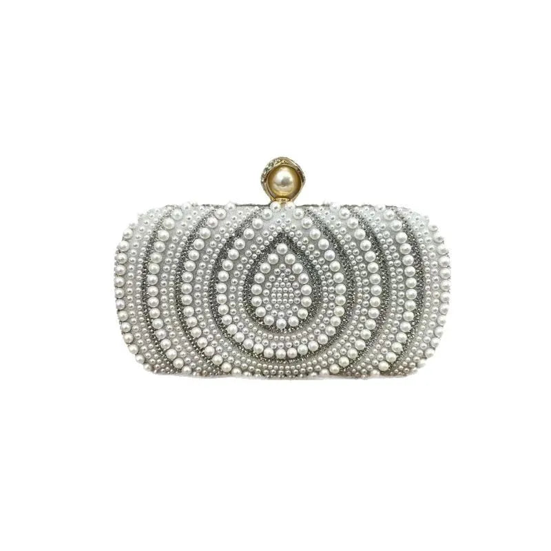 Runde silberne Clutchtasche mit Diamantperlenbesatz