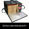 Black foldable insulated food bag with a mesh tray and storage compartments for hot or cold items