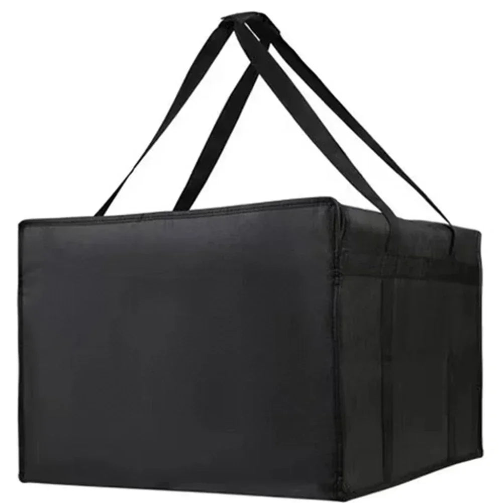 Black insulated non-woven pizza delivery bag with black straps