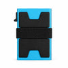 Support de carte anti-RFID minimaliste en plastique bleu et noir avec une sangle noire.