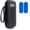 Estuche de viaje para insulina negro con monitor de temperatura digital mostrando 41.5°F