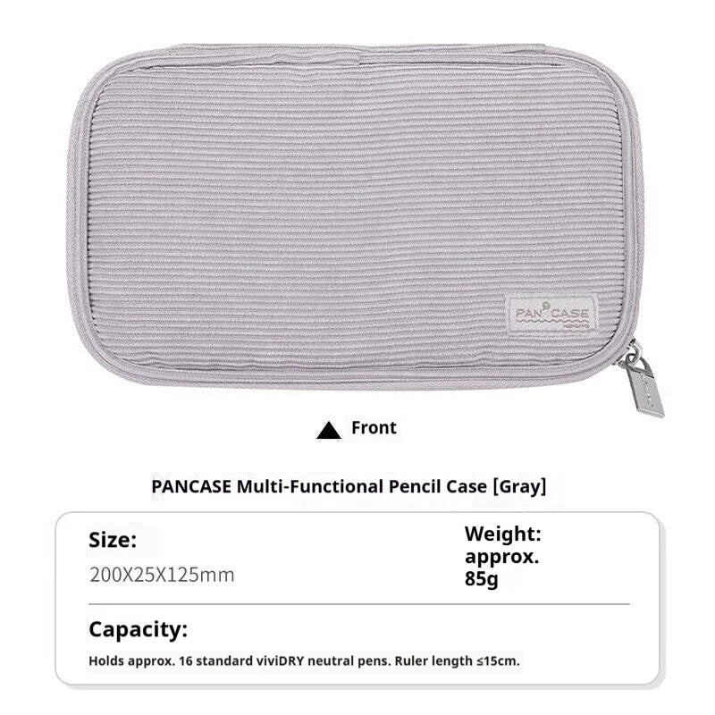 Gray Pancase multi-functional pencil case with a textured fabric and fold-out tray