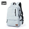 A light blue Lee oxford school backpack with a black strap and laptop sleeve.