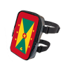 A black adjustable PU waist pouch featuring a red background with a yellow and green diagonal design and small yellow stars.